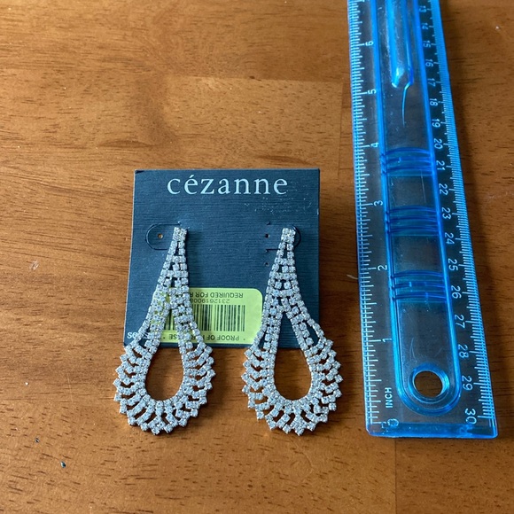 cezanne Jewelry - Diamond look, long dangly post back earrings. 3inches long